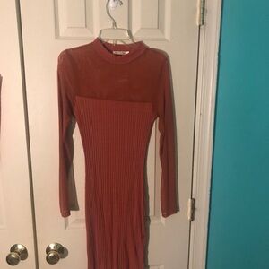 Heart Hips Red Ribbed Long Sleeve Bodycon Dress